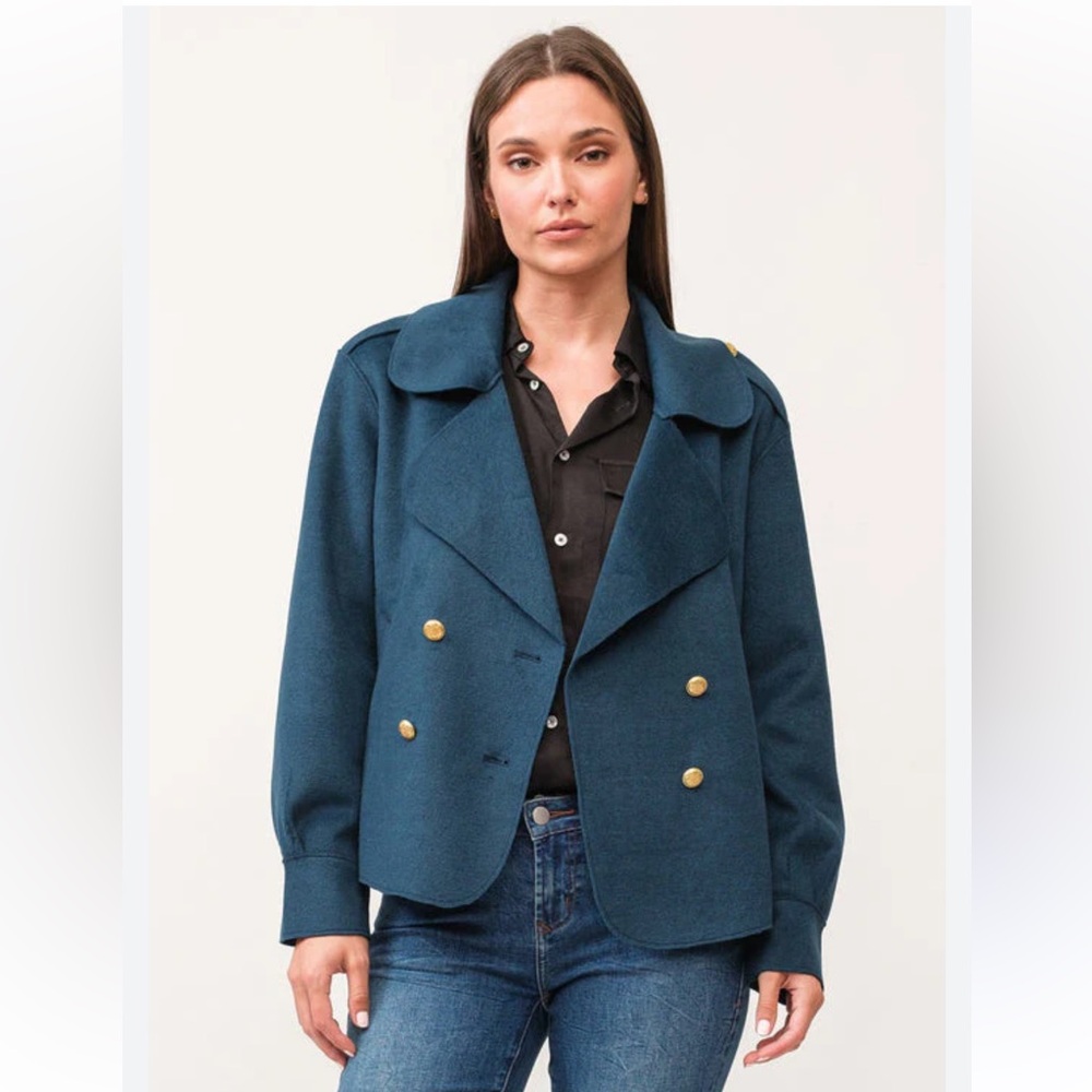 Dear John Teal Double-Breasted Blazer with Gold Buttons